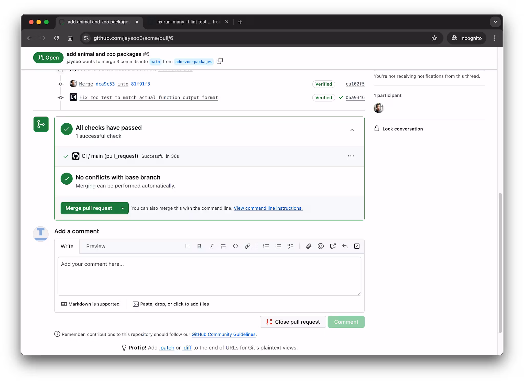Pull request is green